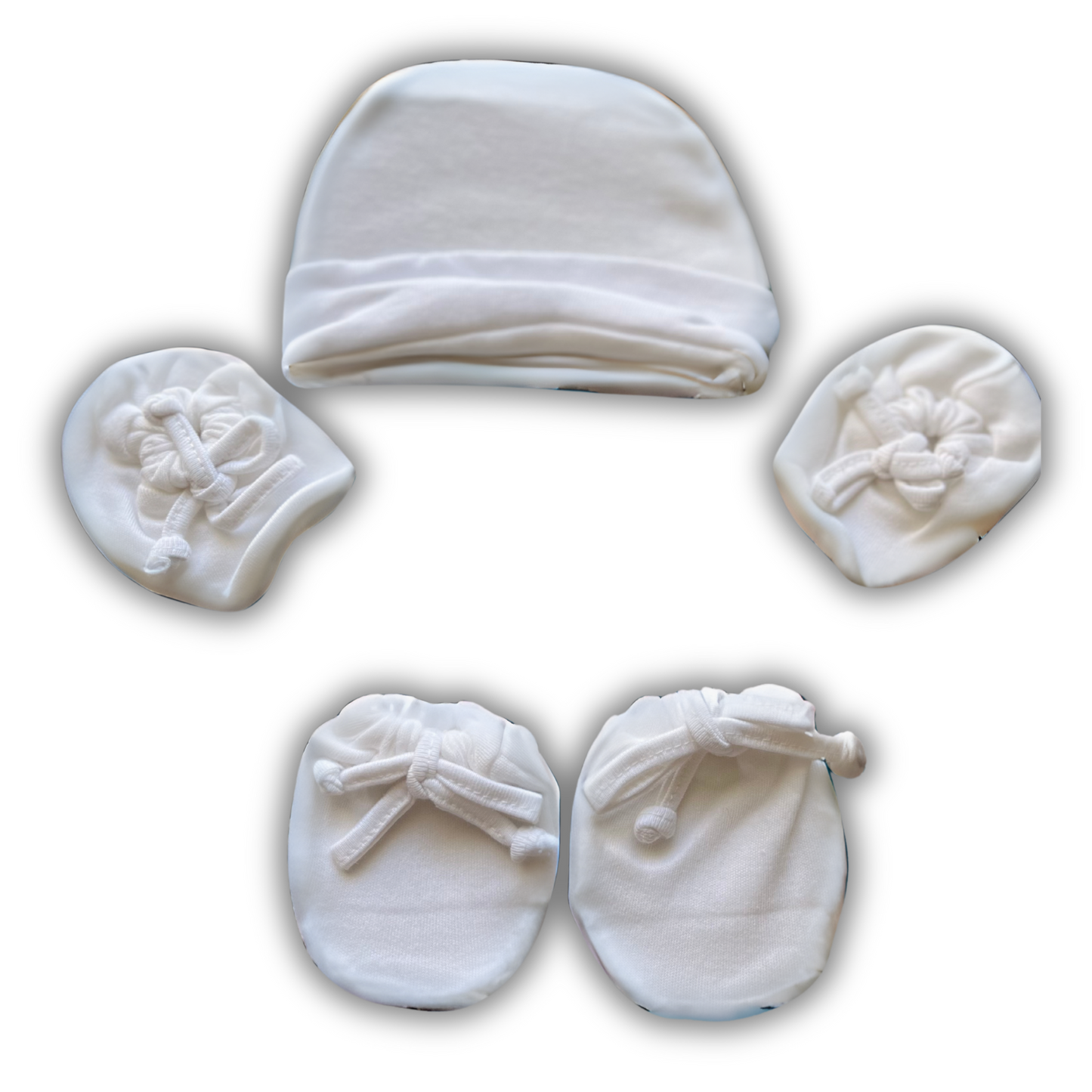 Newborn Baby Mittens Set – Gloves, Socks & Cap | 0-3 Months | Soft Cotton | White | Unisex Essentials