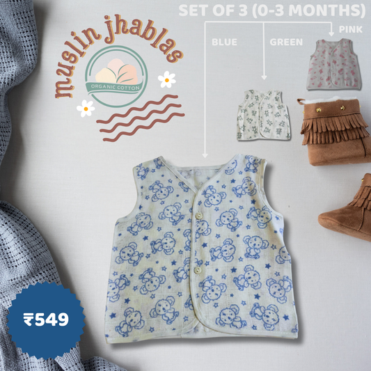 Newborn Jhabla (Set of 3) | 0-3 Months | Soft & Breathable Cotton | Unisex Baby Vest