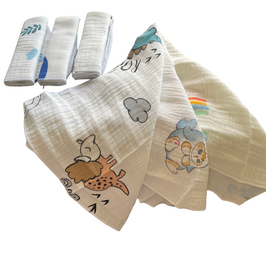 Newborn Baby Muslin Napkins (Set of 6) | 10x10 Inches | Soft & Absorbent | Printed | One Size for Newborns